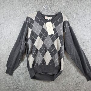 NWT Erdos 100% Cashmere Men's Gray Argyle Vneck Sweater Size XL  / 44 FLAWS